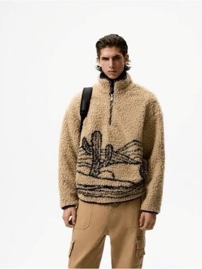 ZARA Cactus Sherpa Teddy Fleece in Quarter Zip Pullover Unisex